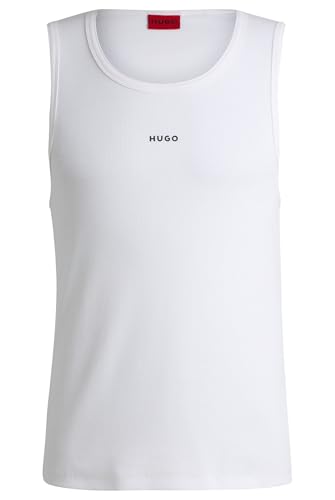 HUGO Herren Dapota Geripptes Tanktop aus Stretch-Baumwolle mit Logo-Print Weiß XXL von HUGO