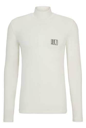 HUGO Herren Dardini IN Slim-Fit Longsleeve mit Stehkragen und Logo der neuen Saison Weiß L von HUGO