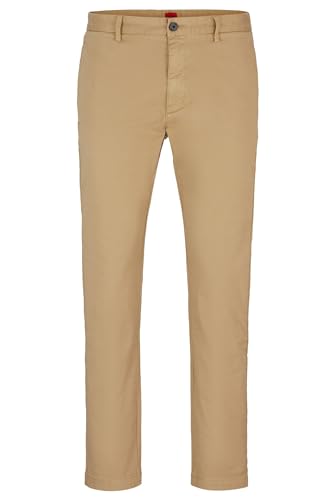 HUGO Herren David222D Slim-Fit Chino aus elastischer Baumwoll-Gabardine Beige 36/32 von HUGO