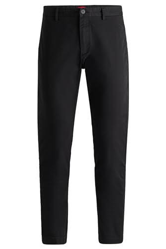 HUGO Herren David222D Slim-Fit Chino aus elastischer Baumwoll-Gabardine Schwarz 36/32 von HUGO