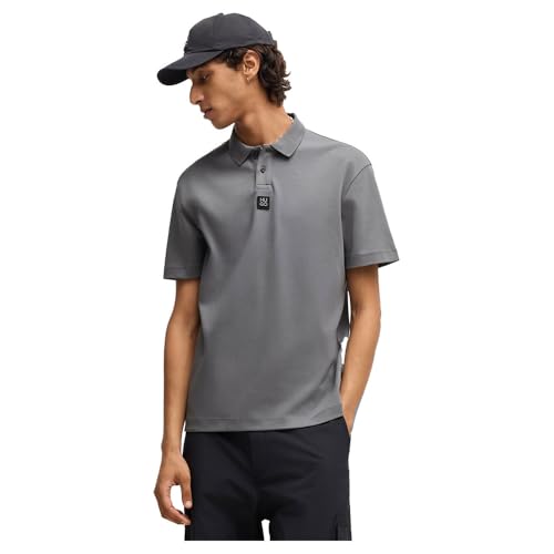 HUGO Herren Deabono D Poloshirt aus Interlock-Baumwolle mit Stack-Logo Hellgrau XL von HUGO