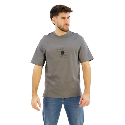HUGO Herren Debostac T-Shirt aus Interlock-Baumwolle mit Stack-Logos Hellgrau S von HUGO