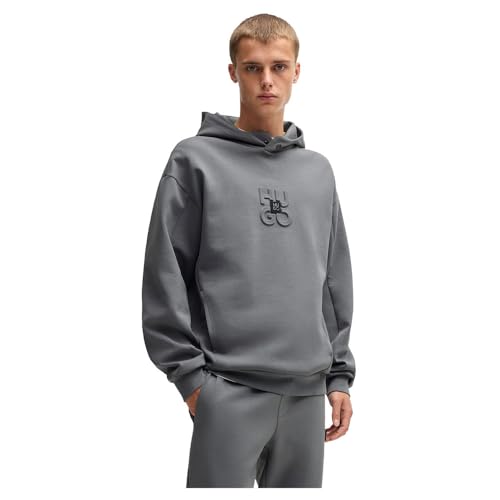HUGO Herren Debostaco Hoodie aus Interlock-Baumwoll-Mix mit Stack-Logos Hellgrau XS von HUGO