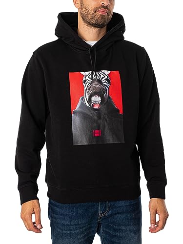 HUGO Herren Debras Hoodie aus Baumwoll-French-Terry mit Grafik-Print Schwarz XL von HUGO