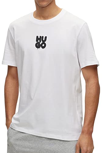 HUGO Herren Decali T-Shirt aus Baumwoll-Jersey mit Stack-Logo im Graffiti-Stil Weiß L von HUGO