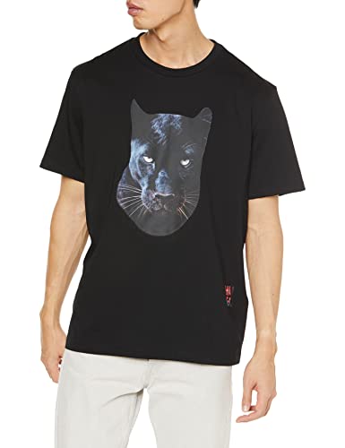 HUGO Herren Deetah T-Shirt aus Baumwoll-Jersey mit Jaglion-Print Schwarz XS von HUGO