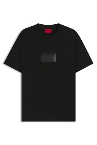 HUGO Herren Delastio T-Shirt aus Baumwoll-Jersey mit Gummidruck-Logo Schwarz001 L von HUGO