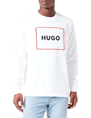 HUGO Herren Delery Sweatshirt aus Baumwoll-Terry mit rot eingerahmtem Logo Weiß XXL von HUGO