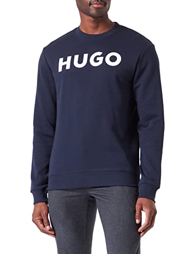 HUGO Herren Dem Sweatshirt aus French Terry mit Rundhalsausschnitt und Kontrast-Logo Dunkelblau XS von HUGO BOSS