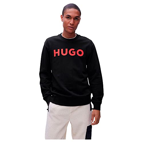 HUGO Herren Dem Sweatshirt aus French Terry mit Rundhalsausschnitt und Kontrast-Logo Schwarz L von HUGO