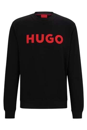 HUGO Herren Dem Sweatshirt aus French Terry mit Rundhalsausschnitt und Kontrast-Logo Schwarz S von HUGO