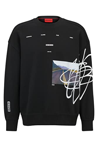 HUGO Herren Deral Oversized Sweatshirt aus Baumwolle mit Streetwear-Artwork Schwarz L von HUGO