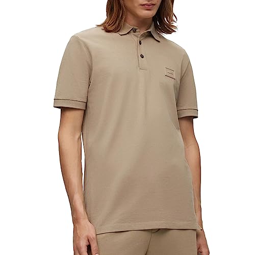HUGO Herren Dereso C Slim-Fit Poloshirt aus Baumwoll-Piqué mit Logo-Aufnäher Hellbraun L von HUGO