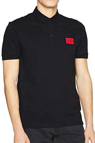 HUGO Herren Dereso232 Slim-Fit Poloshirt aus Baumwoll-Piqué mit rotem Logo-Label Schwarz L von HUGO