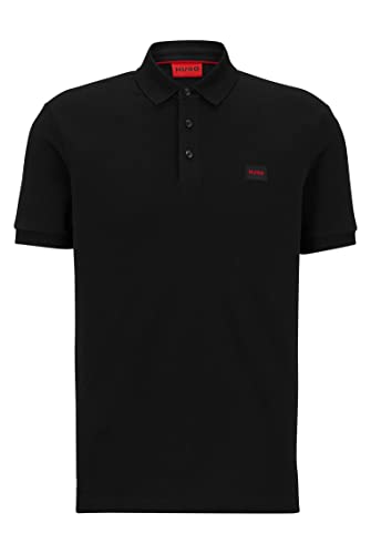 HUGO Herren Dereso232 Slim-Fit Poloshirt aus Baumwoll-Piqué mit rotem Logo-Label Schwarz XXL von HUGO
