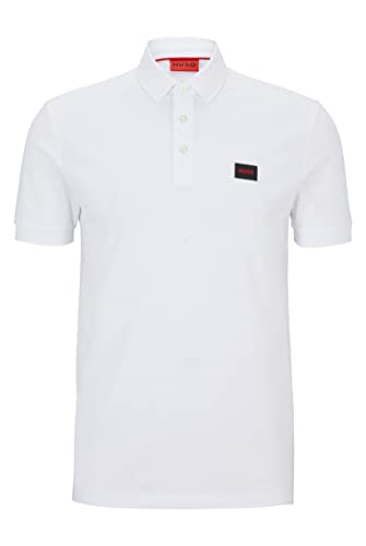 HUGO Herren Dereso232 Slim-Fit Poloshirt aus Baumwoll-Piqué mit rotem Logo-Label Weiß XXL von HUGO