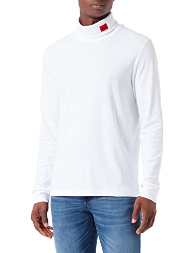 HUGO Herren Derollo224 Slim-Fit Longsleeve mit rotem Logo-Label Weiß M von HUGO