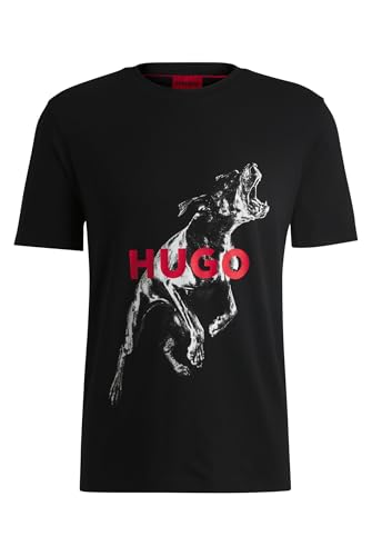 HUGO Herren Deyladec Oversized T-Shirt aus Baumwolle mit Tier-Grafik Schwarz002 M von HUGO
