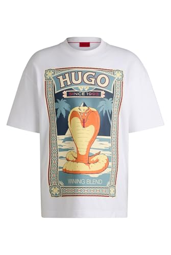 HUGO Herren Dicobri T-Shirt aus Baumwoll-Jersey mit Grafik-Print Weiß S von HUGO