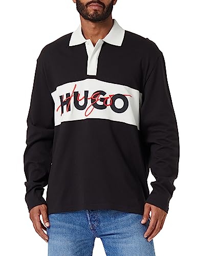 HUGO Herren Dilvret Poloshirt aus Baumwoll-Jersey mit doppeltem Logo Schwarz L von HUGO