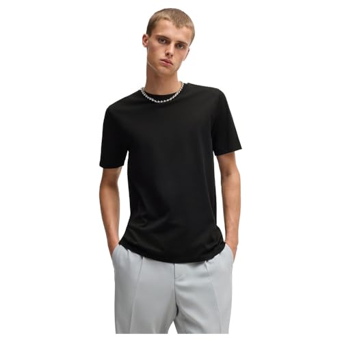 HUGO Herren Dimerstee Slim-Fit T-Shirt aus merzerisiertem elastischem Baumwoll-Piqué Schwarz001 XL von HUGO