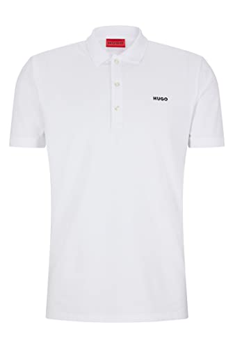 HUGO Herren Dinos223 Poloshirt aus Stretch-Baumwolle mit kontrastfarbenem Logo Weiß M von HUGO