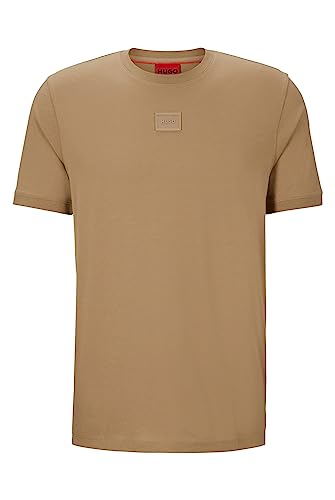 HUGO Herren Diragolino C T-Shirt aus Baumwoll-Jersey mit tonalem Logo-Aufnäher Hellbraun M von HUGO