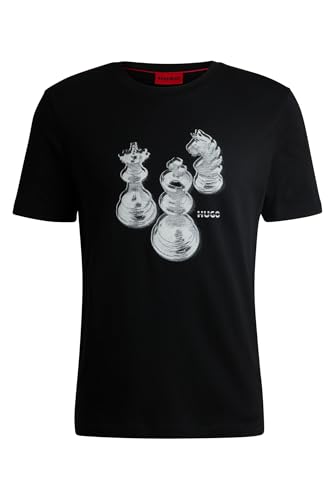 HUGO Herren Dischach T-Shirt aus Baumwoll-Jersey mit Schachfiguren-Print Schwarz001 M von HUGO