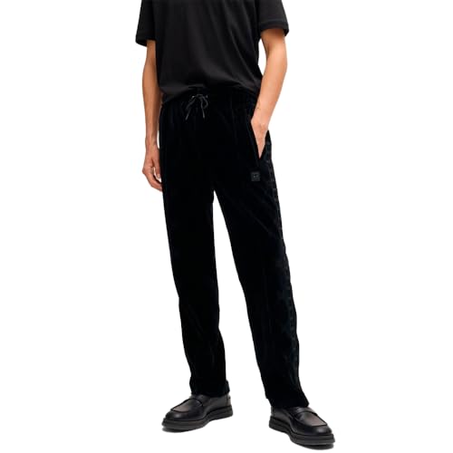 HUGO Herren Dislaco Relaxed-Fit Jogginghose aus Samt mit charakteristischem Ketten-Muster Schwarz001 L von HUGO