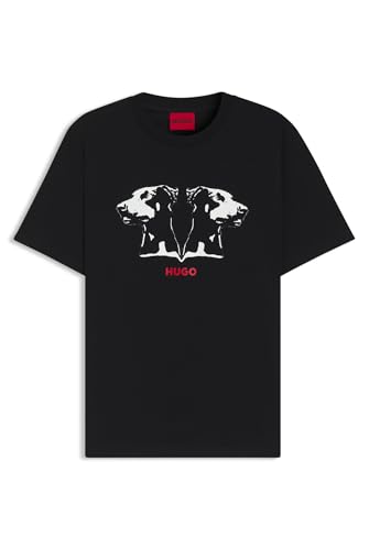 HUGO Herren Dobero T-Shirt aus Baumwoll-Jersey mit Dobermann-Print Schwarz001 L von HUGO