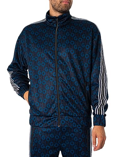 HUGO Herren Dogda Jacke mit Reißverschluss, Monogramm-Print und gestreiftem Tape Dunkelblau L von HUGO