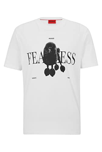HUGO Herren Dogotino T-Shirt aus Baumwoll-Jersey mit Hunde-Print und Slogan Weiß XS von HUGO