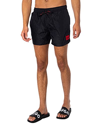 HUGO Herren Dominica Schnell trocknende Badeshorts mit rotem Logo-Etikett Schwarz XL von HUGO