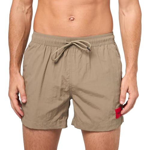 HUGO Herren Dominica Patch Logo Quick Dry Badehose, Fallen Rock Beige, M von HUGO