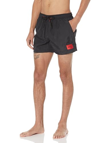 HUGO Herren Dominica Patch Logo Quick Dry Swim Trunks Badehose, Stormy Black, L von HUGO