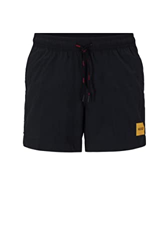 HUGO Herren Dominica Schnell trocknende Badeshorts mit rotem Logo-Etikett Schwarz XL von HUGO