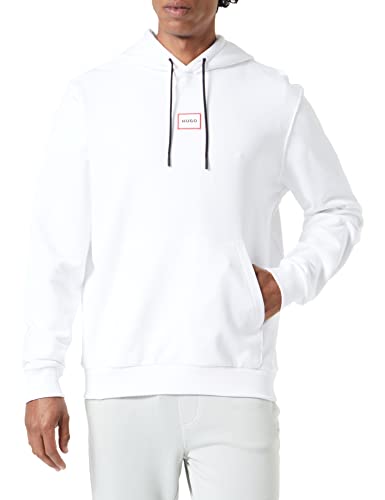 HUGO Herren Dorage Relaxed-Fit Kapuzenpullover aus French Terry mit eingerahmtem Logo Weiß L von HUGO