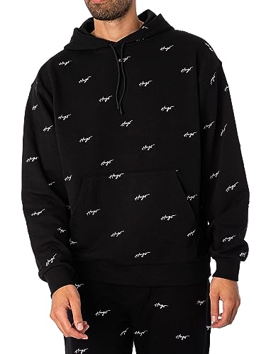 HUGO Herren Dortalezza Relaxed-Fit Hoodie aus Baumwoll-Terry mit handgeschriebenen Logos Schwarz XXL von HUGO