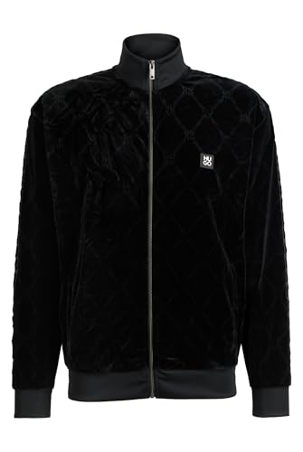 HUGO Herren Dranchiso Relaxed-Fit Sweatshirt aus Stretch-Samt mit charakteristischem Ketten-Muster Schwarz001 XXL von HUGO