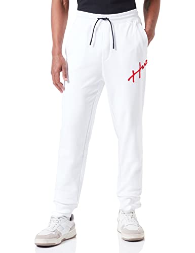 HUGO Herren Drog Jogginghose aus Baumwoll-Terry mit handgeschriebener Logo-Stickerei Weiß M von HUGO