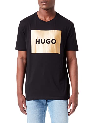 HUGO Herren Dulive G Regular-Fit T-Shirt aus Baumwoll-Jersey mit Metallic-Logo Schwarz L von HUGO