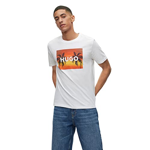 HUGO Herren Dulive U232 T-Shirt aus Baumwoll-Jersey mit Palmen-Artwork und Logo Weiß XXL von HUGO