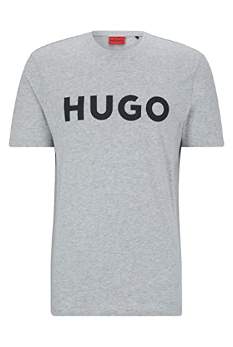 HUGO Herren Dulivio Regular-Fit T-Shirt aus Baumwoll-Jersey mit Kontrast-Logo Hellgrau XL von HUGO