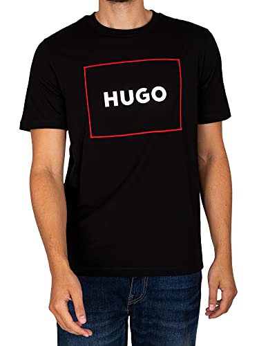 HUGO Herren Dumex T-Shirt aus Bio-Baumwolle mit rot eingerahmtem Logo Schwarz XXL von HUGO