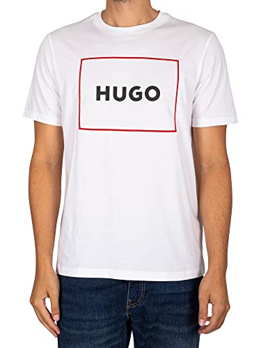 HUGO Herren Dumex T-Shirt aus Bio-Baumwolle mit rot eingerahmtem Logo Weiß L von HUGO