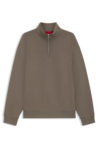 HUGO Herren Durty244 Sweatshirt aus Baumwoll-Terry mit Troyerkragen und Logo-Print Grau XXL von HUGO