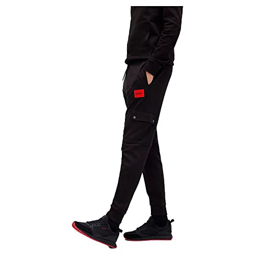 HUGO Herren Dwellrom Relaxed-Fit Jogginghose mit rotem Logo-Label Schwarz M von HUGO