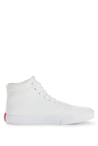 HUGO Herren DyerH Hito Hightop Sneakers aus Canvas mit rotem Logo-Patch Weiß 41 von HUGO