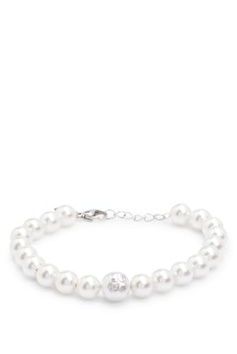 HUGO Herren E-PEARLSTACKED-BRA Armband mit Stack-Logo, echten Perlen und Kunstperlen Weiß Stck von HUGO