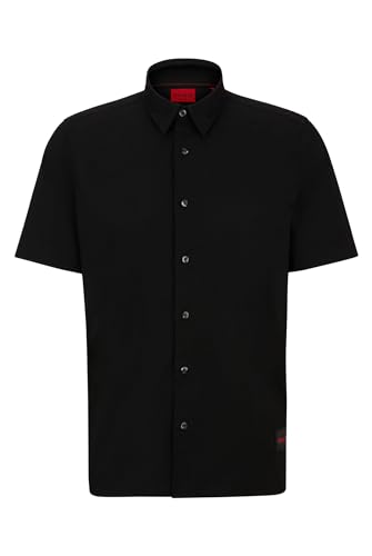 HUGO Herren Ebor Relaxed-Fit Hemd aus elastischem Baumwoll-Canvas Schwarz M von HUGO